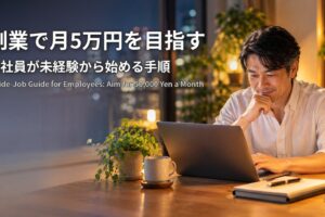 副業で月5万円を目指す 会社員が未経験から始める手順 夜の自宅デスクでノートパソコンに向かう会社員