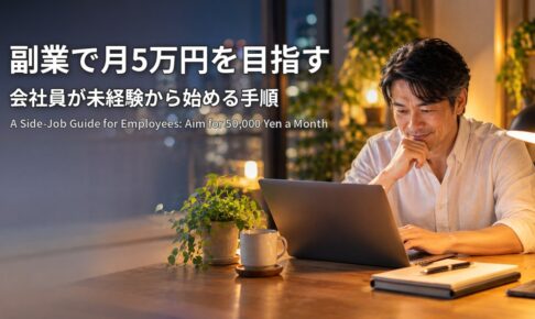 副業で月5万円を目指す 会社員が未経験から始める手順 夜の自宅デスクでノートパソコンに向かう会社員