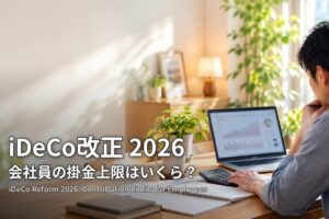 iDeCo改正2026 会社員の掛金上限はいくら？ノートパソコンと電卓で積立額を計算する会社員