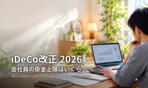 iDeCo改正2026 会社員の掛金上限はいくら?ノートパソコンと電卓で積立額を計算する会社員
