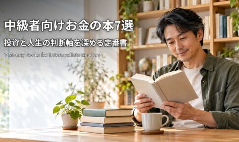 中級者向けお金の本7選 投資と人生の判断軸を深める定番書 本棚の前でじっくり本を読む男性