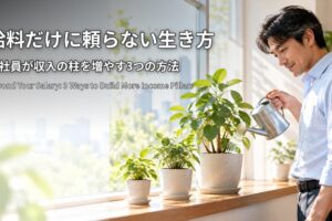 給料だけに頼らない生き方 会社員が収入の柱を増やす3つの方法 窓辺で3つの鉢植えに水をあげる会社員