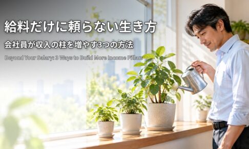 給料だけに頼らない生き方 会社員が収入の柱を増やす3つの方法 窓辺で3つの鉢植えに水をあげる会社員