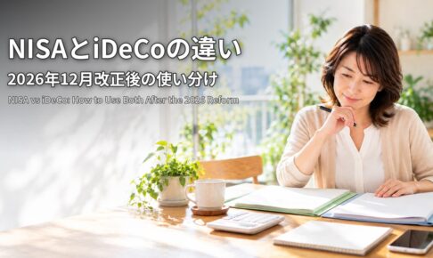 NISAとiDeCoの違い 2026年12月改正後の使い分け 2冊のフォルダを見比べて考える女性