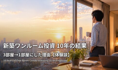 新築ワンルーム投資10年の結果 3部屋から1部屋にした理由 夕暮れの街を窓辺から眺める会社員